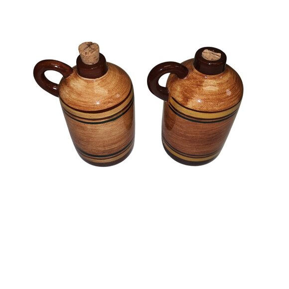 Vintage Dunsbury Pottery Oil & Vinegar Stoneware Jugs With Corks HG11 - Picture 3 of 7